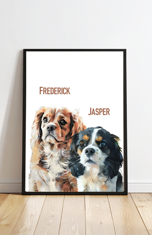 Custom Designed Watercolor Dog Portrait from Photo (Physical Print, Framed and Shipped)